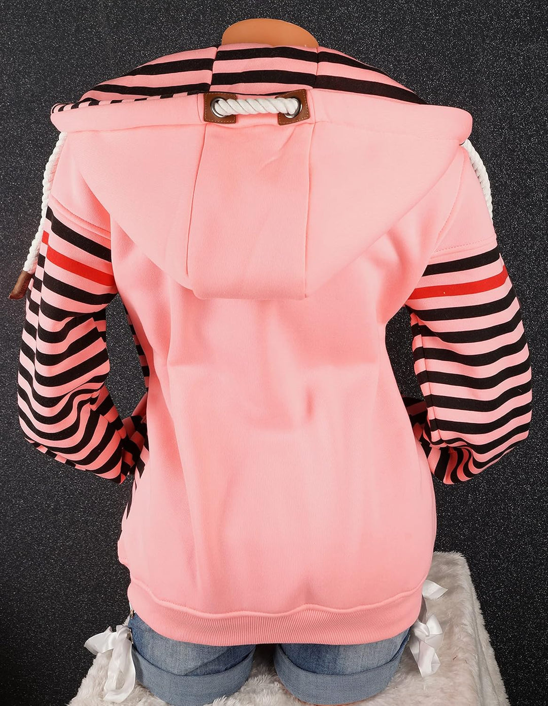 Damen Sweat Jacke Kapuze Fleece gefüttert Übergangsjacke Hoodie gestreiftes oder dünn-gestreiftes me