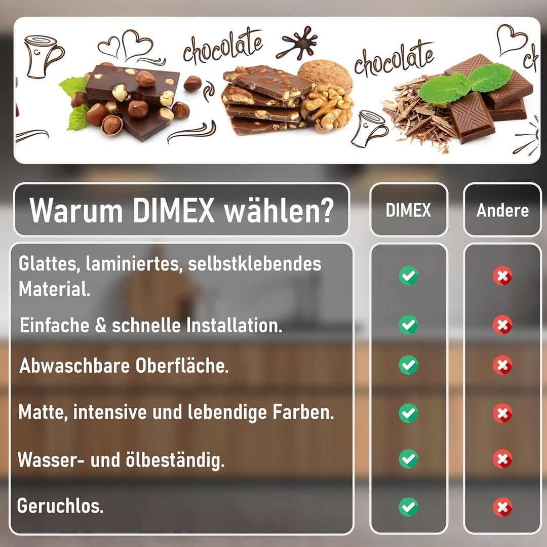 DIMEX Küchenrückwand Folie selbstklebend Schokolade | Klebefolie - Dekofolie - Spritzschutz für Küch