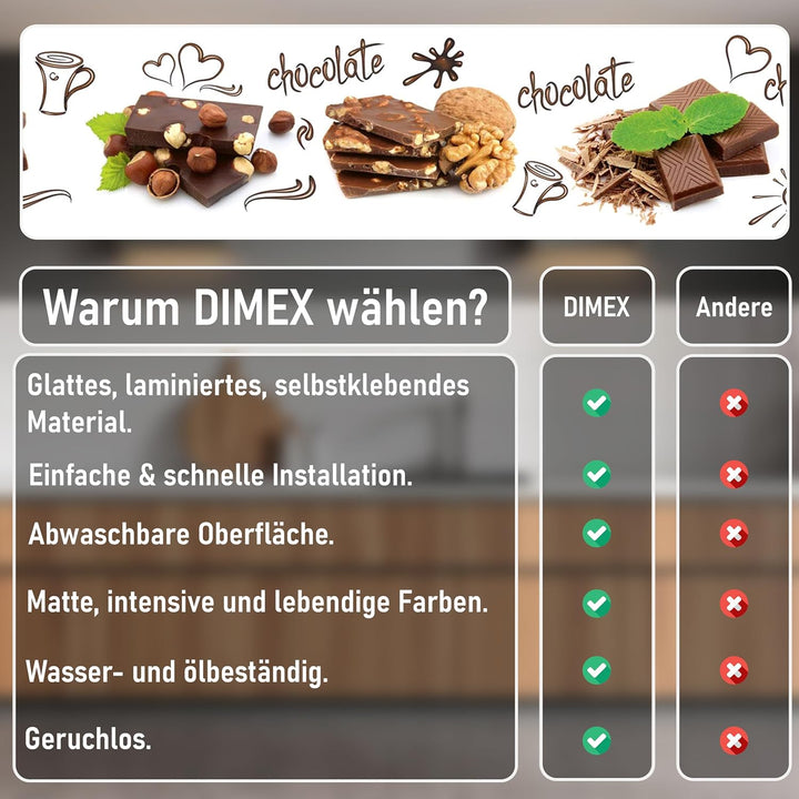 DIMEX Küchenrückwand Folie selbstklebend Schokolade | Klebefolie - Dekofolie - Spritzschutz für Küch