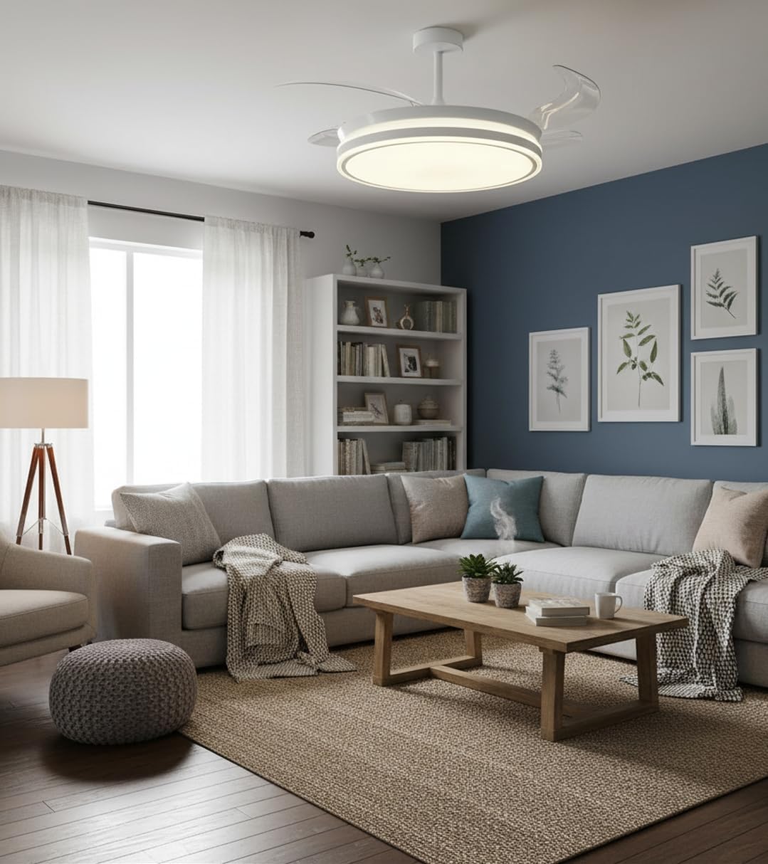 BEL AIR HOME ATENAS Deckenventilator, leiser DC-Motor, ausklappbare Flügel, LED-Licht, 36 W, 3 Tempe