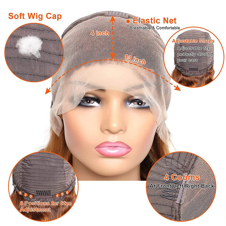 Highlight Lace Front Wig Human Hair Transparent 13X4 Lace Frontal Wigs Body Wave Colored Ombre P4/27