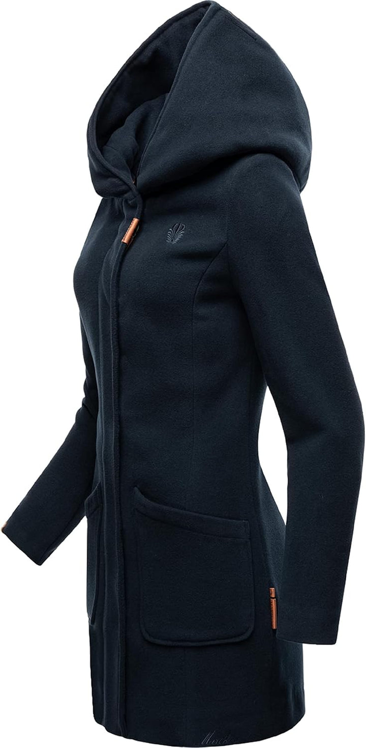 MARIKOO Damen Mantel in Wollmantel-Optik warmer Trenchcoat mit Kapuze Maikoo XS-5XL XL Dark Navy, XL