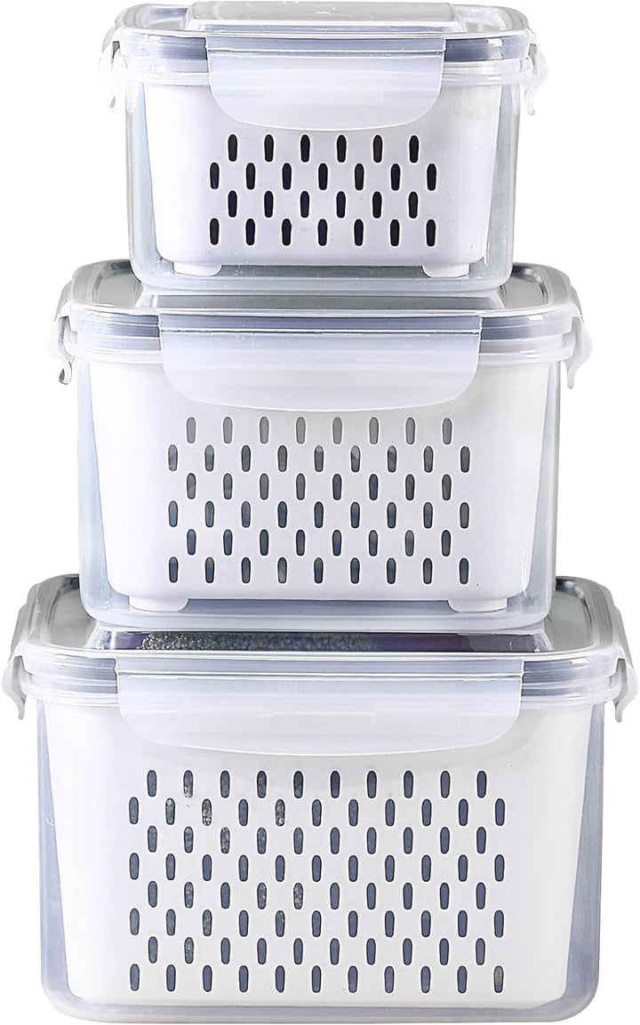 Plutuus Aufbewahrungsbehälter für Kühlschrank/Obst, BPA-frei, Kunststoff, mit Deckel und Sieb, für S