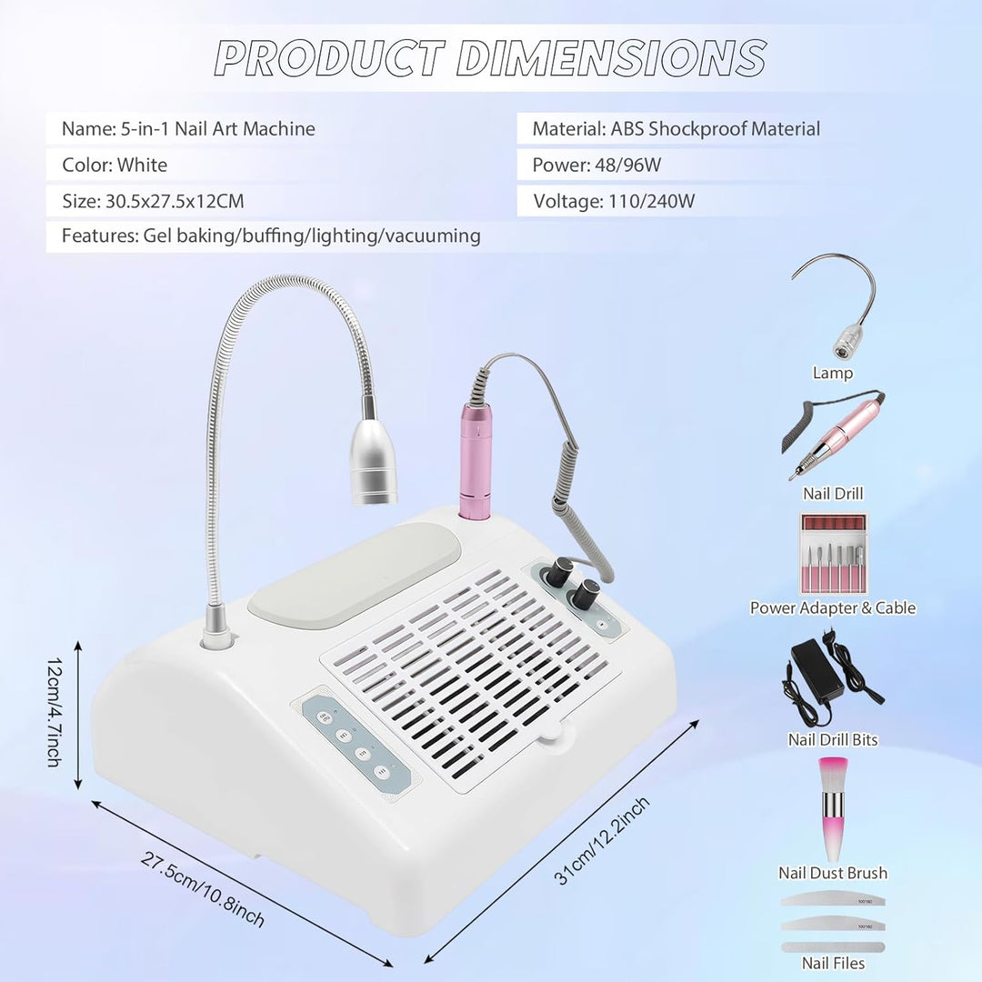 Elektrischer Nagelfräser, 5 in 1 Professionell Elektrischen Nagelbohrmaschine mit 360° Rotatable LED