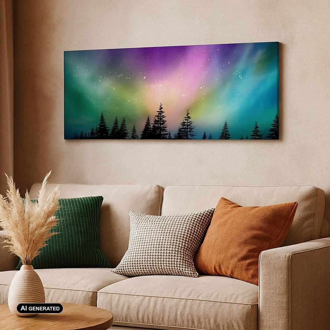 Wandbilder Dekoration Wohnzimmer Aurora Polar Nacht Panorama Bilder auf Leinwand 120x50cm Leinwandbi