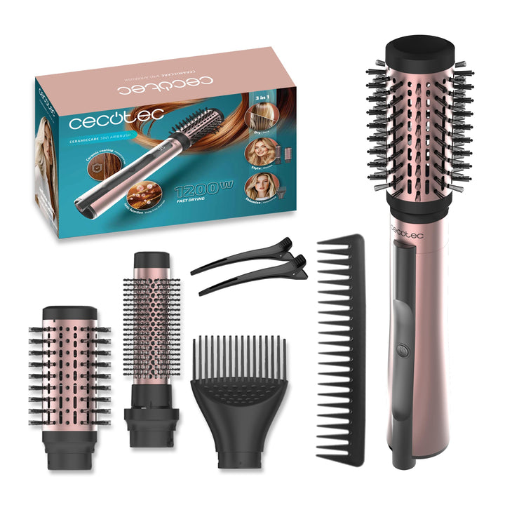 Cecotec Warmluftbürste mit 3 Aufsätzen CeramicCare 3in1 AirBrush Elite. 1200W, Ionenfunktion, Trockn
