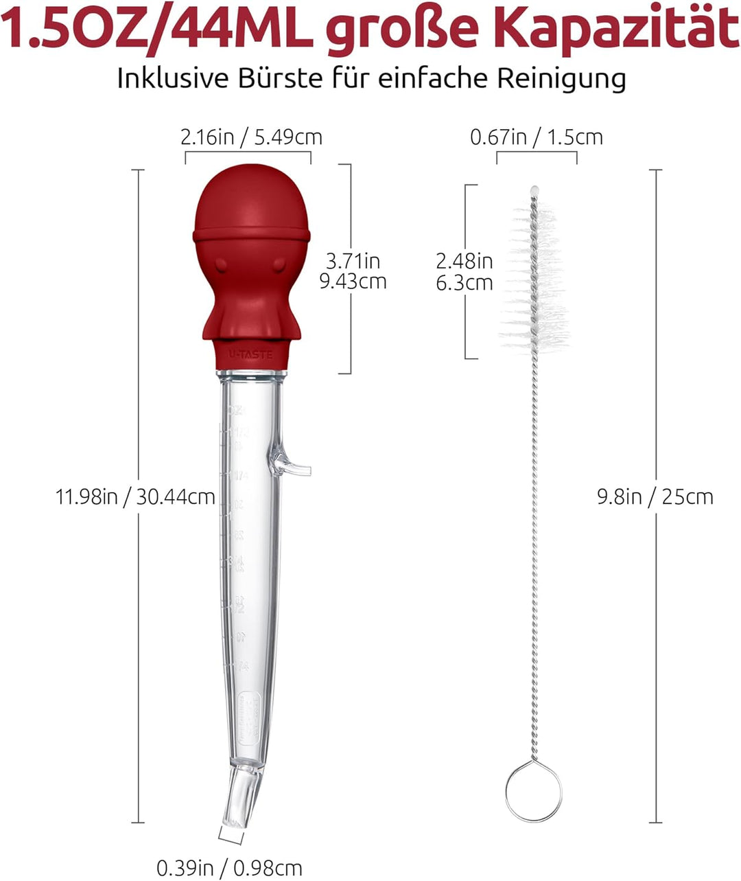 U-Taste 109℃ Hitzebeständige Grosse Abgewinkelte Bratenspritze Tritan Putenfleisch-Fettpipette mit S