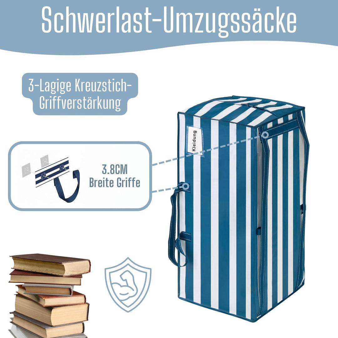 VENO 87 Liter extra grosse Umzugstaschen mit Rucksackgurten, Umzugshelfer, starke Griffe und Reissve