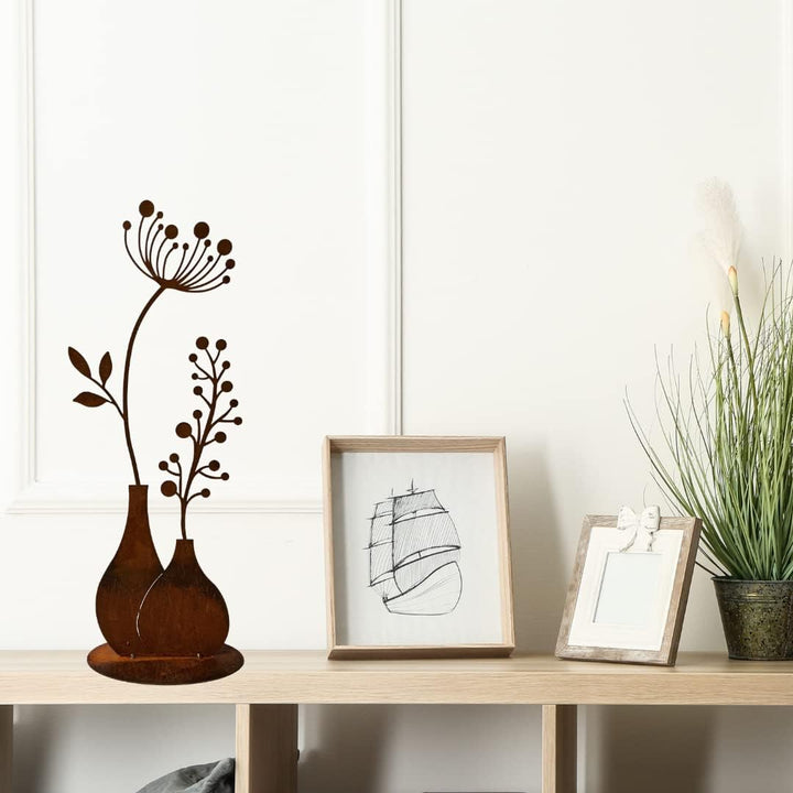 Terma Stahldesign Rost Figur Blume in Vase 50cm Pusteblume Gartendeko für draussen und drinnen Garte