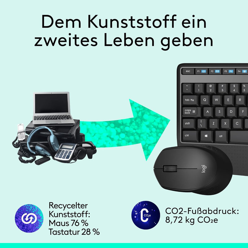 Logitech MK345 Kabelloses Set mit Tastatur in Standardgrösse und komfortabler Maus für Rechtshänder,