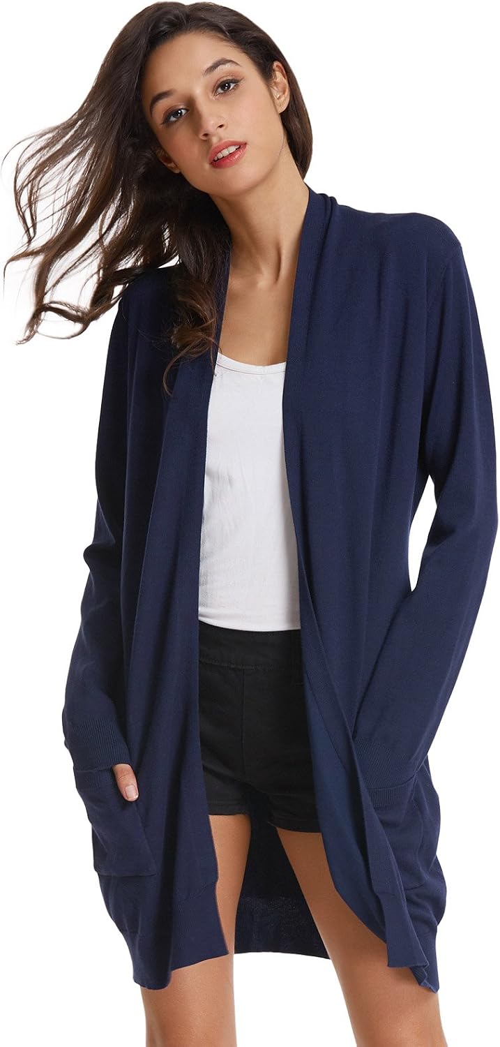 GRACE KARIN Damen Langarm Offene Strickjacke Lang Strickmantel Casual High Stretchy Cardigan mit Tas