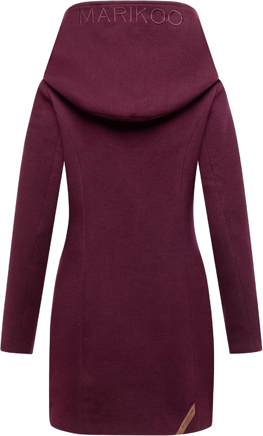 MARIKOO Damen Mantel in Wollmantel-Optik Warmer Trenchcoat mit Kapuze Maikoo XS-5XL L Wine, L Wine