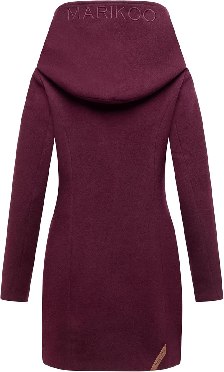 MARIKOO Damen Mantel in Wollmantel-Optik Warmer Trenchcoat mit Kapuze Maikoo XS-5XL L Wine, L Wine