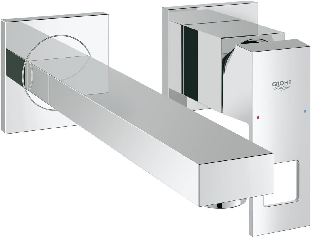 GROHE Eurocube - 2-Loch-Waschtischarmatur (für die Wandmontage, Bedienungshebel aus Metall, verstell