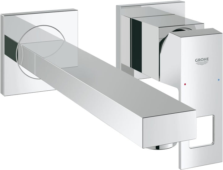 GROHE Eurocube - 2-Loch-Waschtischarmatur (für die Wandmontage, Bedienungshebel aus Metall, verstell