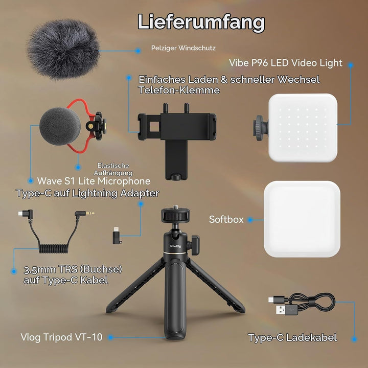 SMALLRIG VK-50 Vlogging Kit für iPhone, Content Creator Kit für YouTube und TikTok Starter, Videoauf