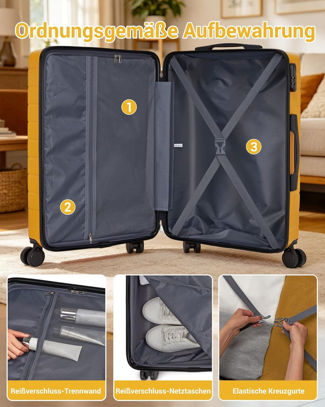 Handgepäck Koffer 55x40x20cm, Leichter ABS+PC Reisekoffer für Flugzeug, Ryanair Trolley mit 4 Rollen