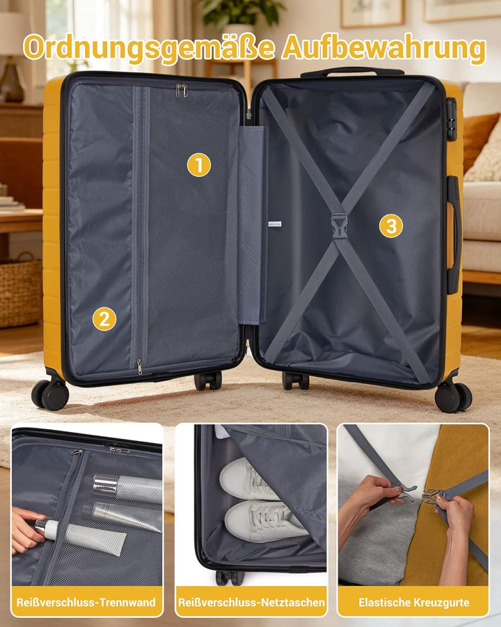 Handgepäck Koffer 55x40x20cm, Leichter ABS+PC Reisekoffer für Flugzeug, Ryanair Trolley mit 4 Rollen