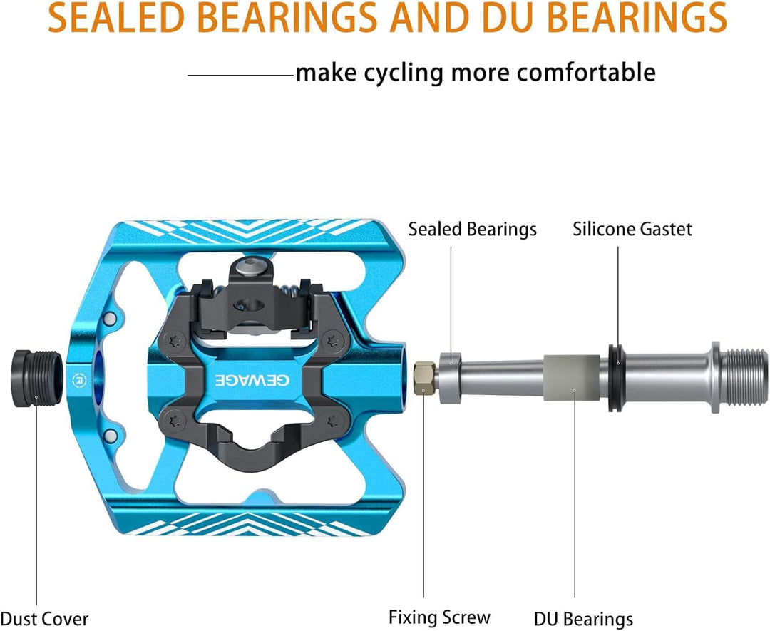 GEWAGE Klickpedale, 2 in 1 Doppelfunktions Flach und Klickpedale mit Reflektor Für SPD, 9/16 Zoll Cr