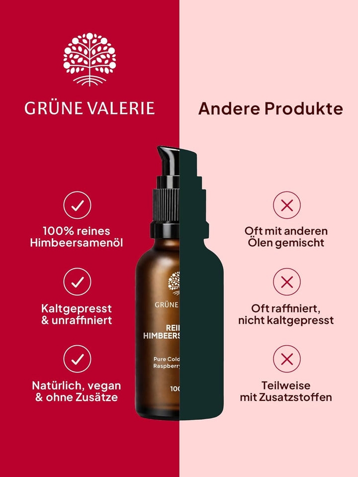 Grüne Valerie 100% Reines Himbeersamenöl 100 ml – Kaltgepresstes Himbeerkernöl für natürliche Hautpf