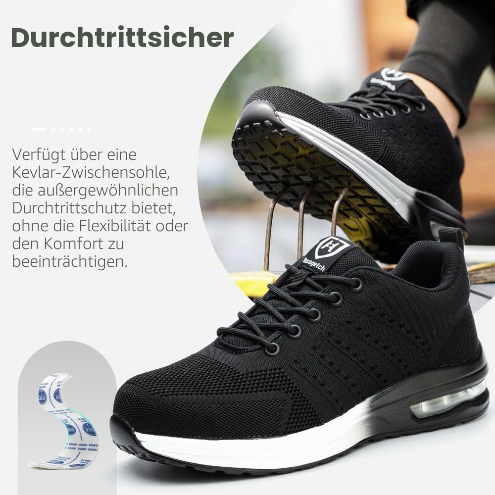 Nasogetch Sicherheitsschuhe Damen Herren Stahlkappenschuhe Arbeitsschuhe Sportlich Atmungsaktiv 38 E
