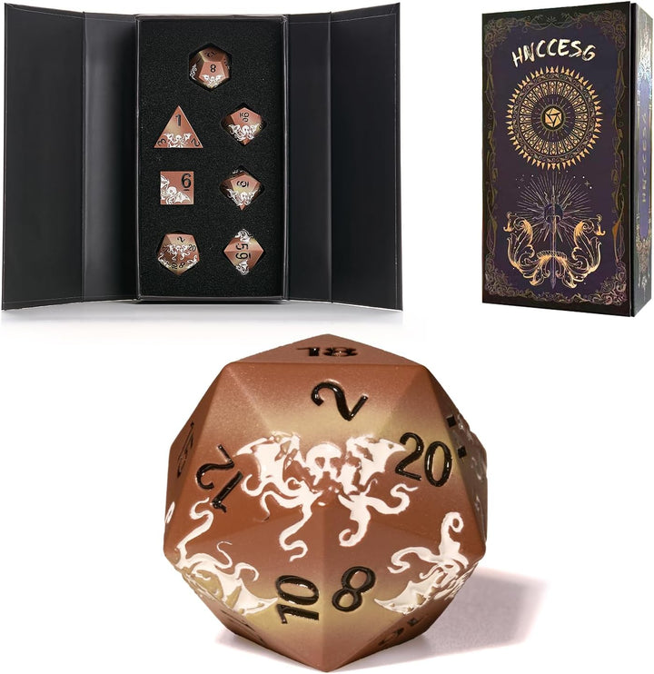 Krake Metall Würfel Set 7-teilig – Premium Polyedrische Rollenspiel Würfel mit Magnetischer Geschenk