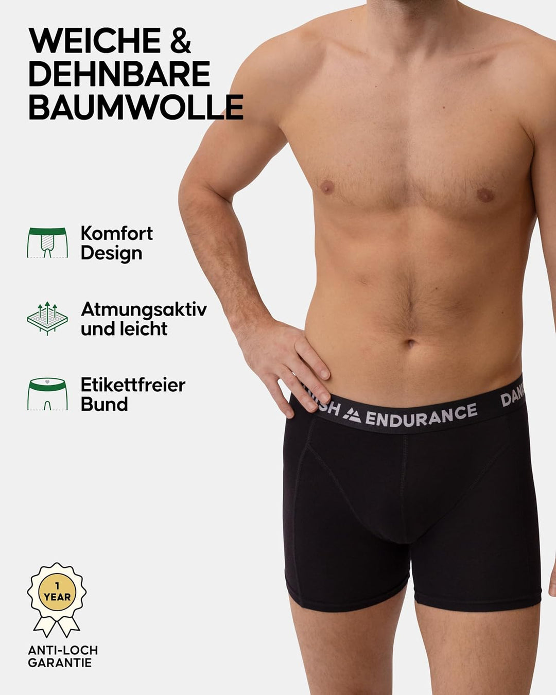 DANISH ENDURANCE 6er Pack Boxershorts Herren, Weiche Baumwolle, Unterhosen Männer mit Stretch, Beque