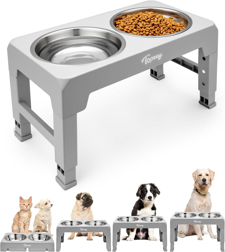 Toozey Hundenapf, Futterstation mit 2X 1200ml Edelstahlnäpfen, für mittlere & grosse Hunde，4 Höhenve