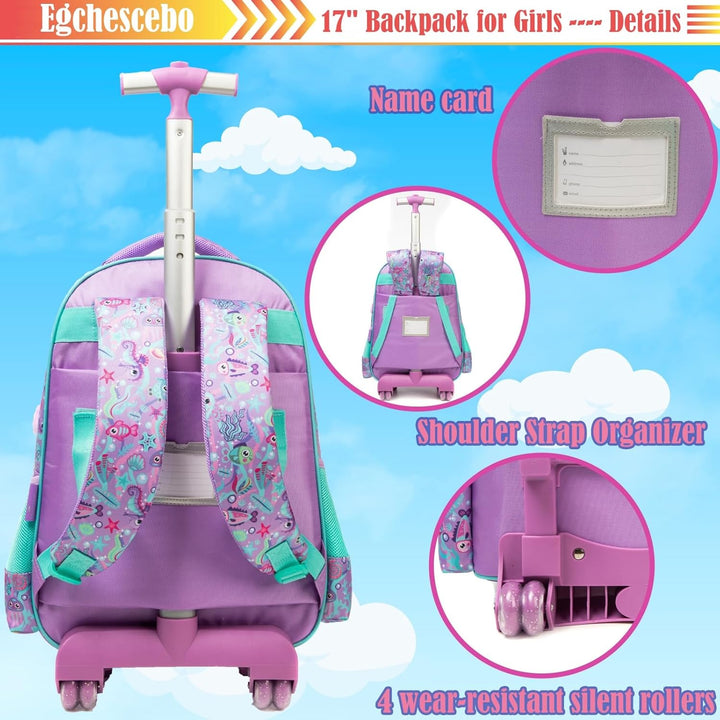 Egchescebo Kinder Rolling Rucksack für Mädchen Seepferdchen Koffer Trolley Roller Gepäck Rucksäcke a