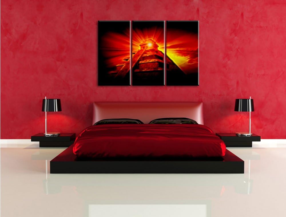 Pixxprint Maya Pyramide mit Sonnenuntergang als Leinwandbild/Grösse: 3 Teilig (120x80) cm/Wandbild/K