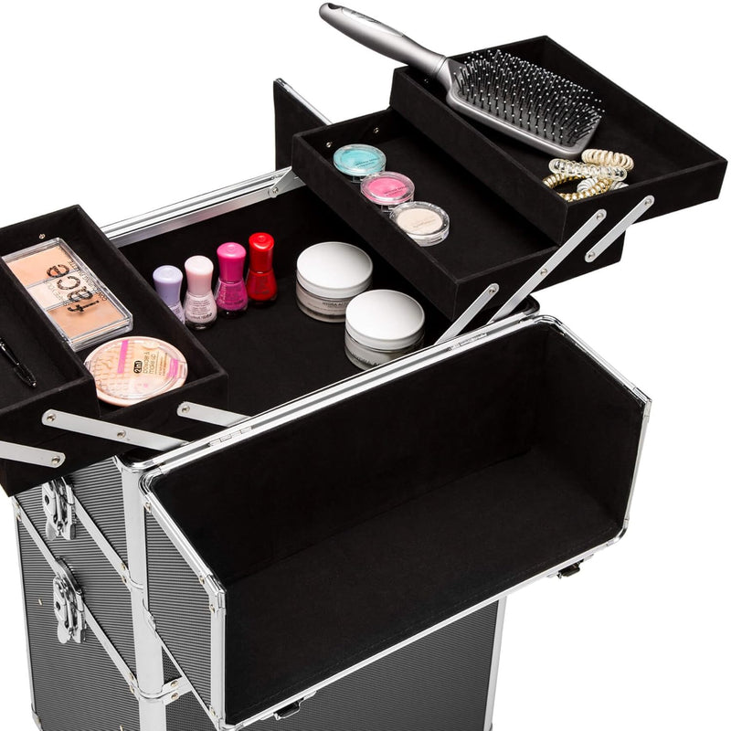 TecTake Alu Kosmetik Trolley Kosmetikkoffer Beauty Koffer | mit Teleskopgriff und 2 Rollen | abschli