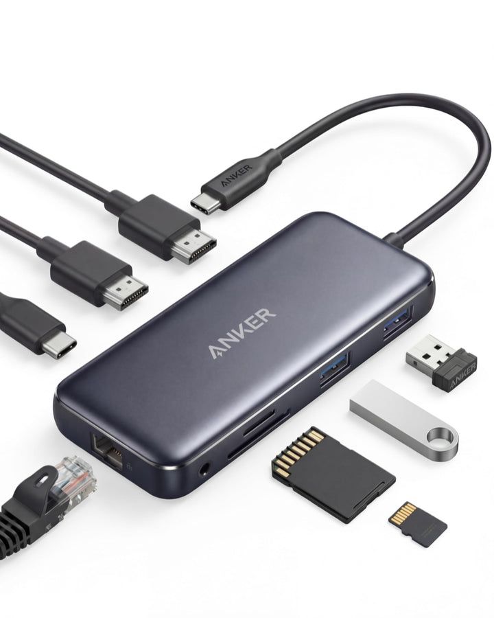 Anker PowerExpand 8-in-1 USB-C Adapter, USB-C Media Hub, Dual 4K HDMI, 100W Power Delivery 1 Gbps Et
