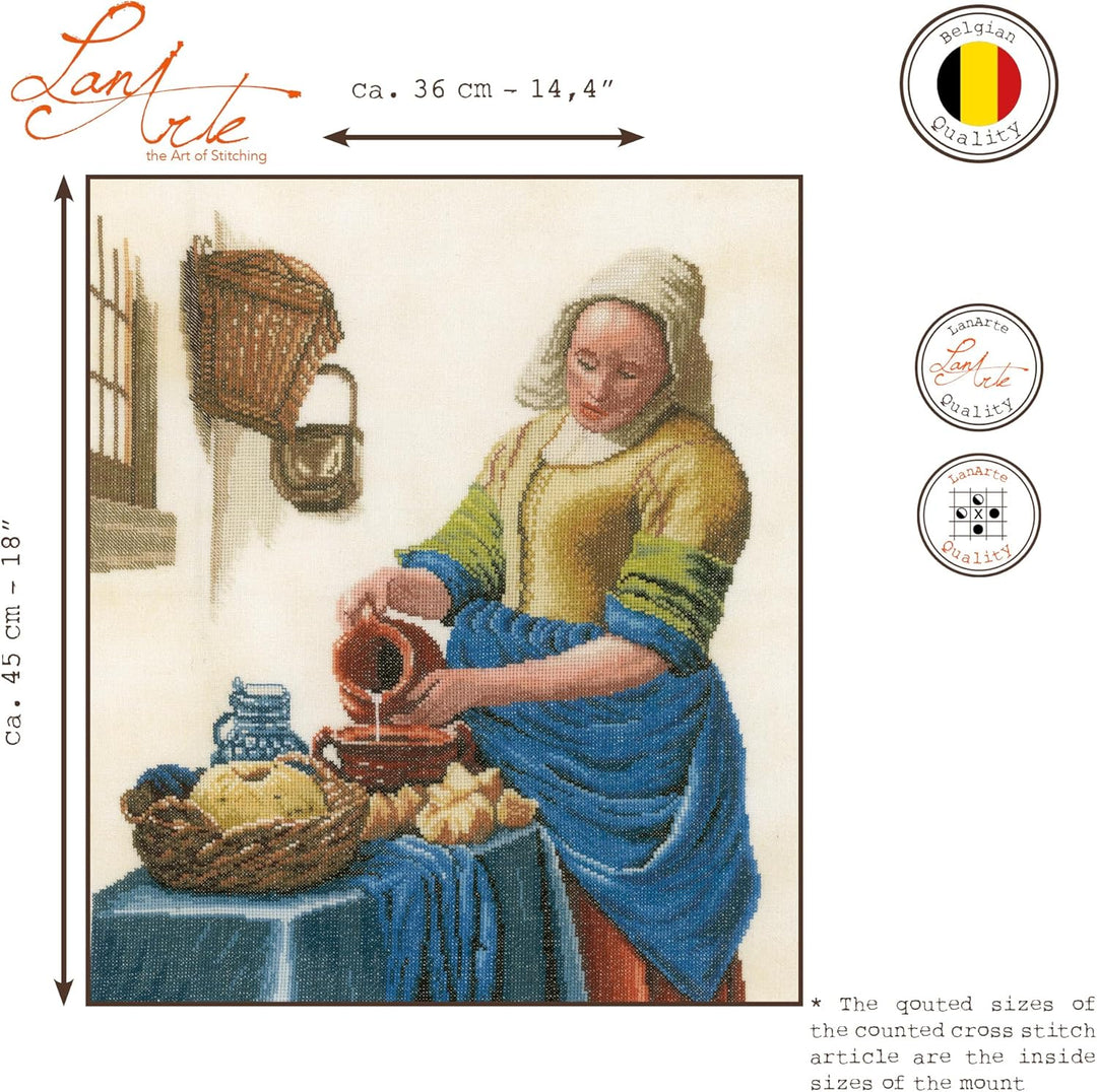 Lanarte Zählmusterpackung Milchmädchen Leinen Kreuzstichpackung, Baumwolle, Mehrfarbig, 36 x 45 x 0.
