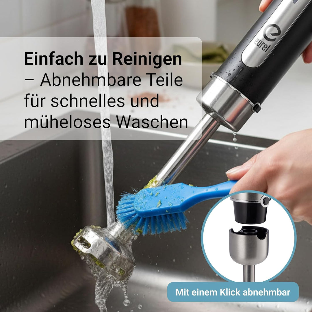 EUREL PREMIUMLine MP94 Stabmixer Set – Kabelloser Pürierstab mit 200W DC-Motor, 10 Geschwindigkeiten