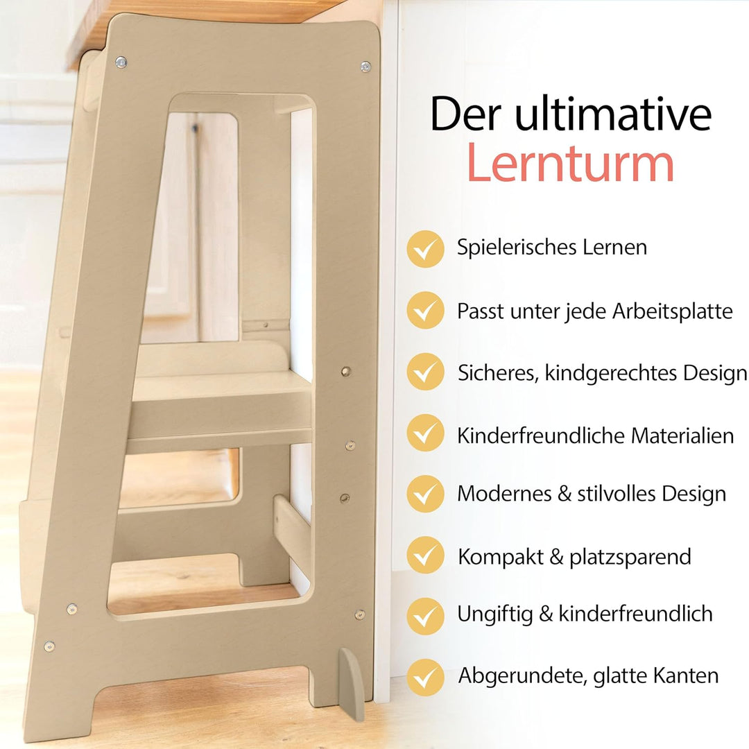Stepup Baby Montessori Lernturm ab 1 Jahr Höhenverstellbar Tritthocker Kinder mit Sicherheitsgelände