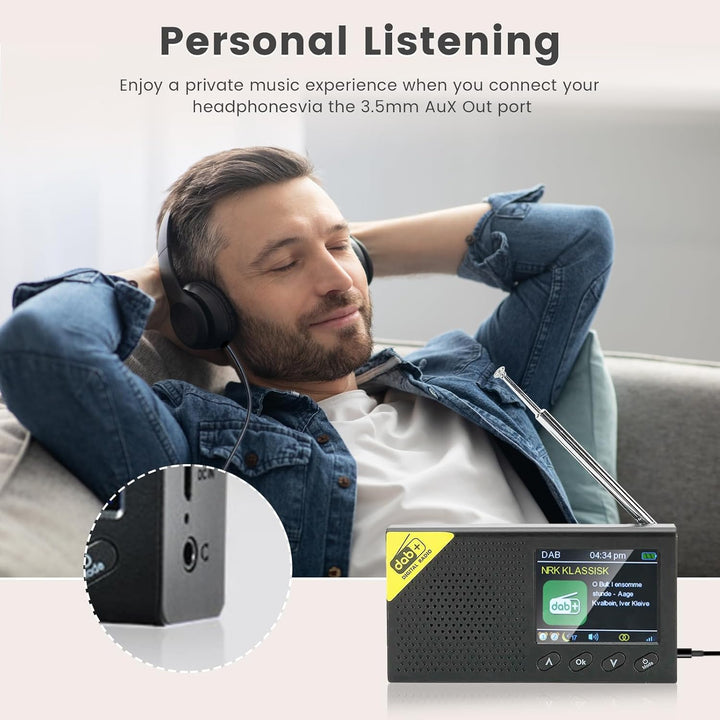 DAB DAB+ tragbares Radio, unterstützt Bluetooth, FM-Radio, Mehrfachanzeige der Uhrzeit, Doppelalarm,
