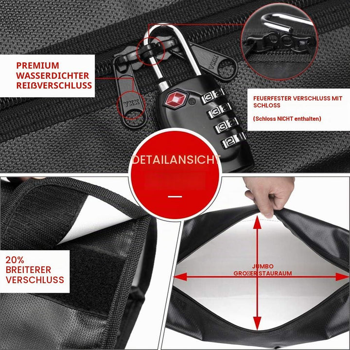 Grosse (43,2 x 30,5 x 14,7 cm) feuerfeste Tasche, feuerfeste Dokumententaschen, feuerfeste Geldtasch