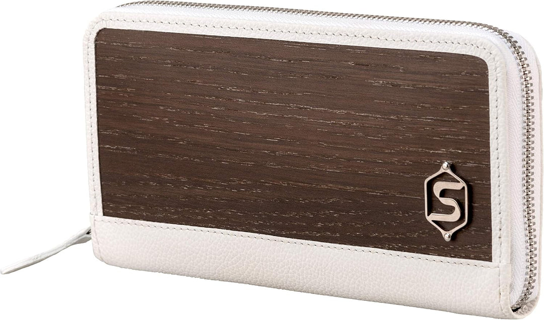 Damen-Geldbörse Lucy | Gefertigt aus Echtholz Typ Räuchereiche und Rindleder | Portemonnaie Weiss |