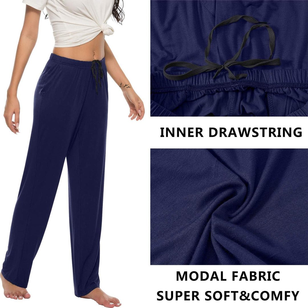MoFiz Damen Schlafanzughose Lang Pyjamahose Nachtwäsche Weich Loungehose Freizeithose mit Taschen S