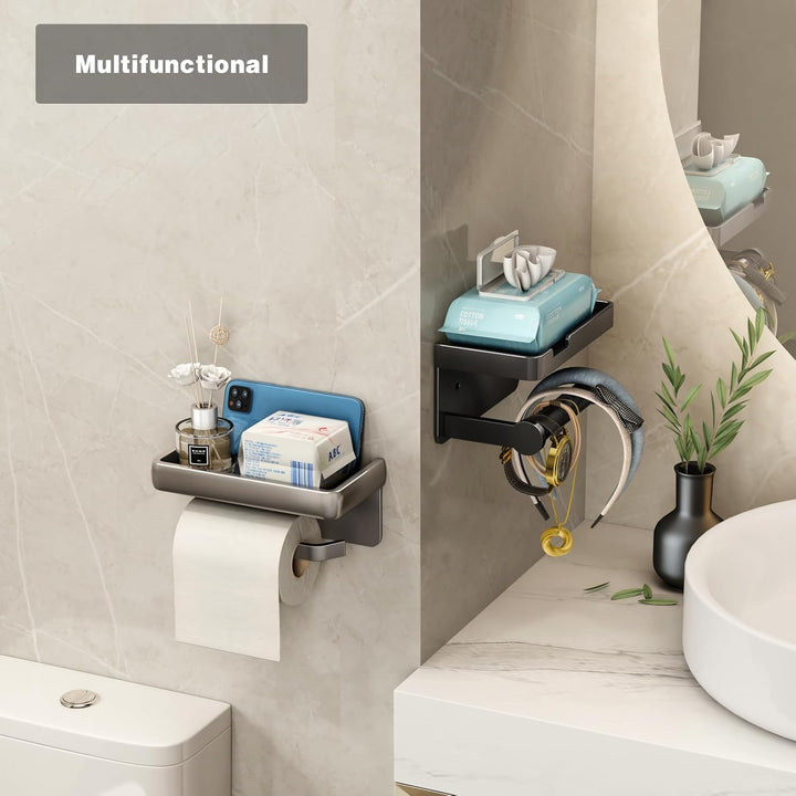 VOLDRA Toilettenpapierhalter mit Telefonablage, selbstklebend oder schraubbar Klopapierhalter, rostf