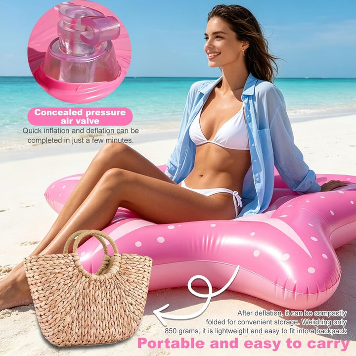 Mineup 150cm Luftmatratze Pool Seestern, Aufblasbares Schwimmbett Mit 1 Luftpump, Wasserhängematte E