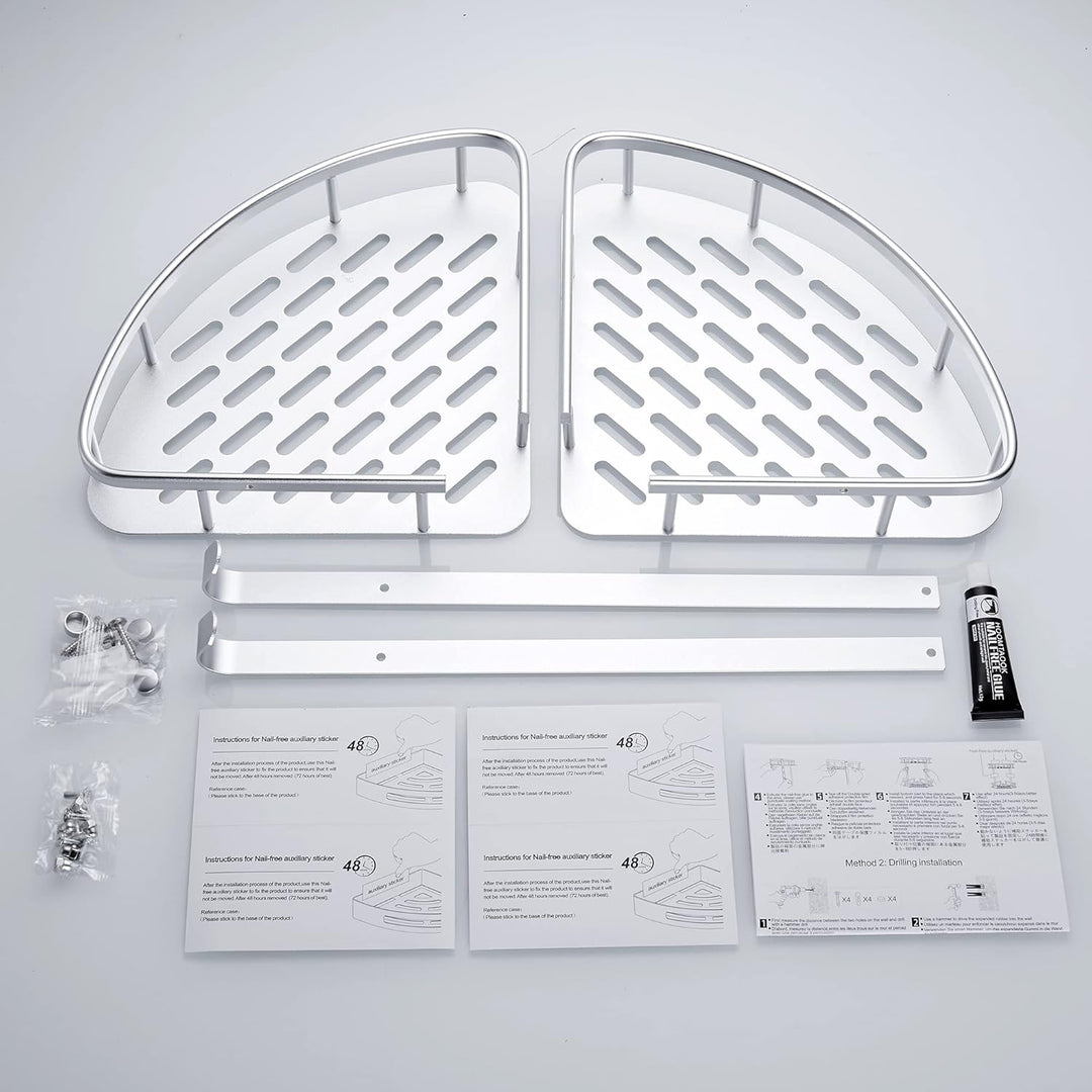 GERUIKE Duschkorb Ohne Bohren Ecke - Badezimmer Regal Silber - Duschregal Ecke Badezimmer Organizer,