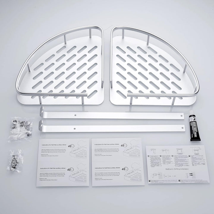GERUIKE Duschkorb Ohne Bohren Ecke - Badezimmer Regal Silber - Duschregal Ecke Badezimmer Organizer,