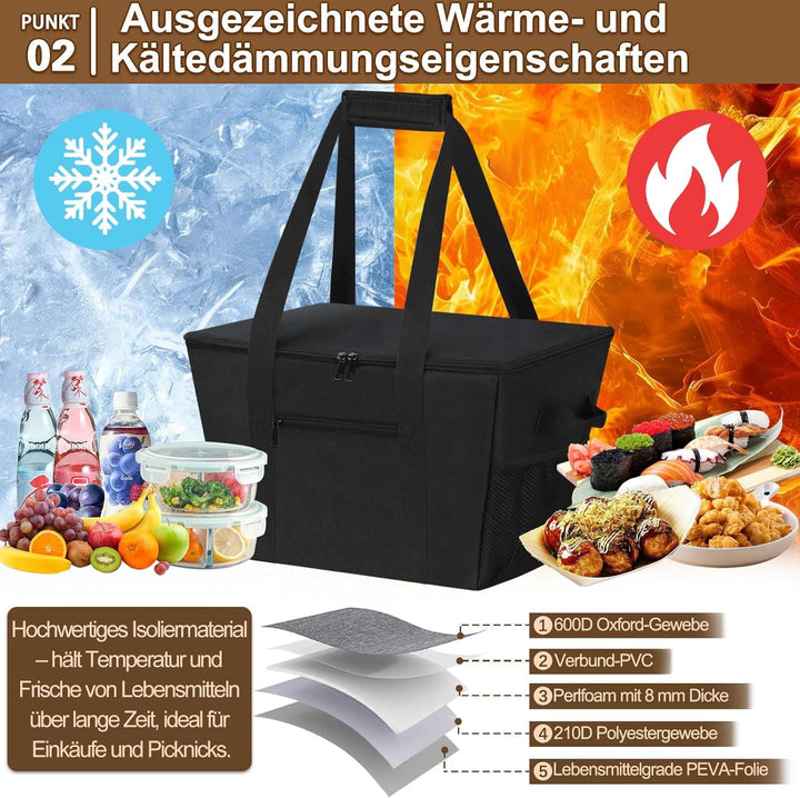 DSDCDJ Coolerbag – Kühltasche aus hochwertigem Polyestergewebe, Large Cool Bag with Hard Bottom, Por