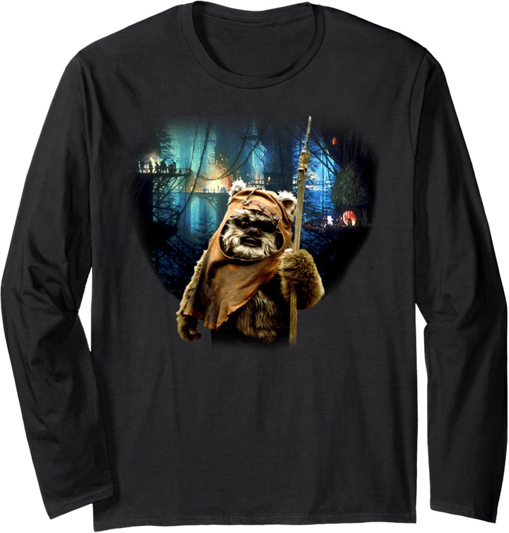 Star Wars Ewok In Front Of Village Portrait Langarmshirt