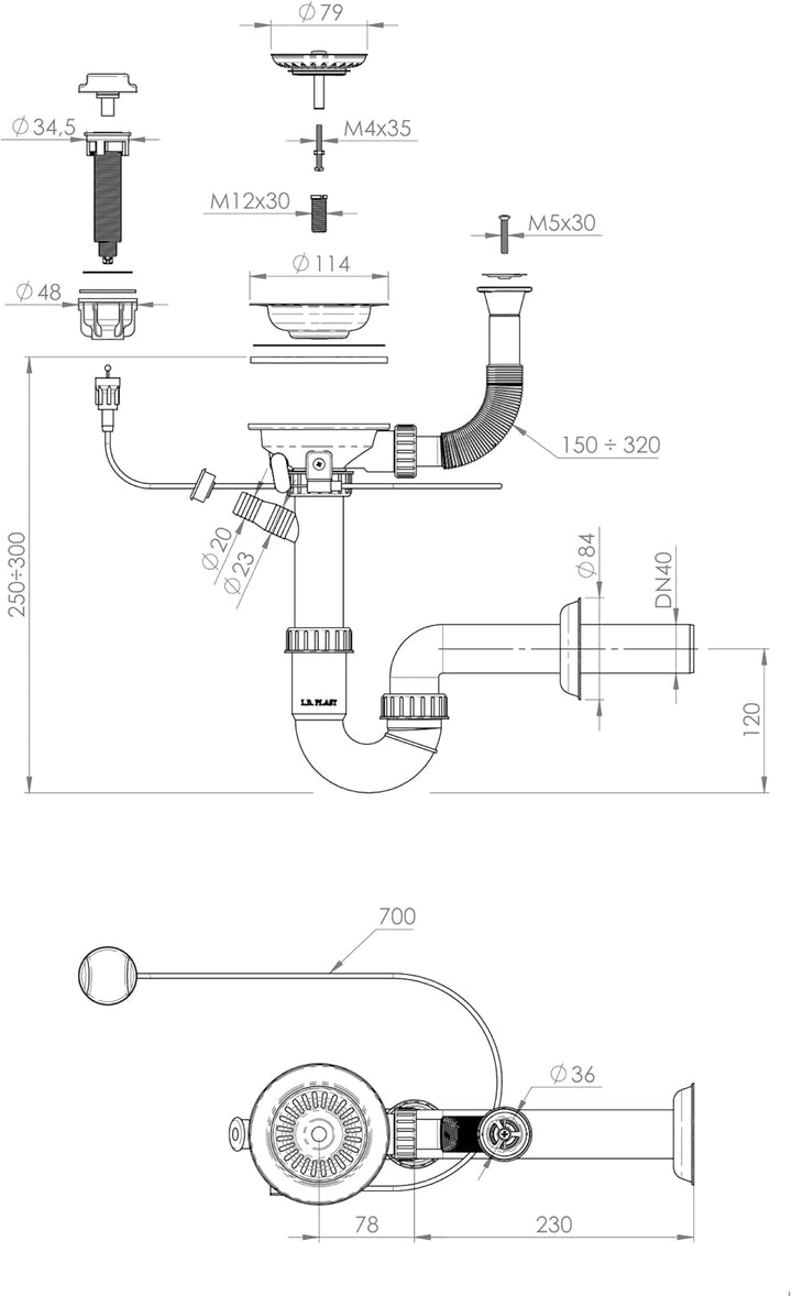 GRANMASTER Siphon Küchenspüle Automatischer 1-Kammer Raumsparsiphon mit überlauf auf der Abtropfscha