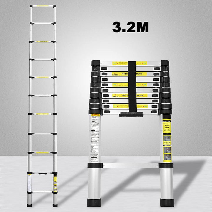 Eulenke 3,2M Teleskopleiter - Rutschfester Multifunktionsleiter 150 kg Belastbarkeit - Aluleiter Hau