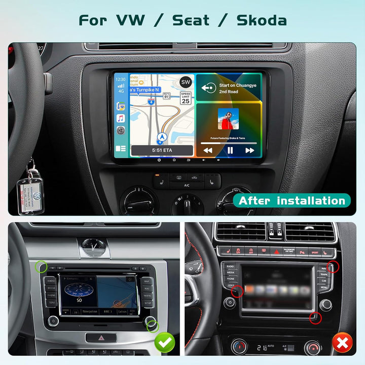8Core/6+128G Hikity Android 15 Autoradio für VW Golf 5 6 Passat Tiguan Polo Caddy Seat,9 Zoll Touchs