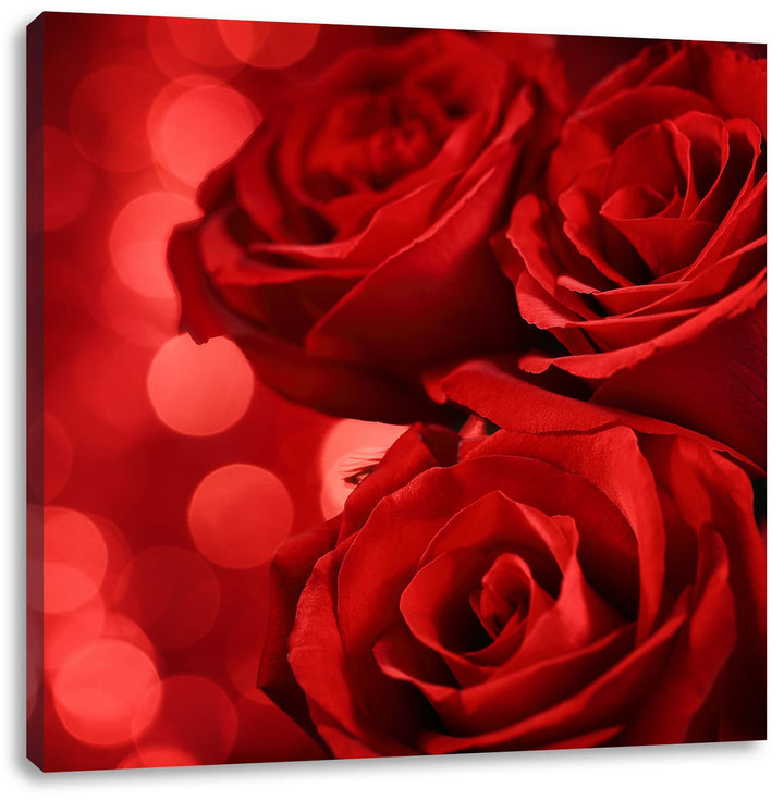 Pixxprint DREI rote Rosen, Format: 70x70 auf Leinwand, XXL riesige Bilder fertig gerahmt mit Keilrah