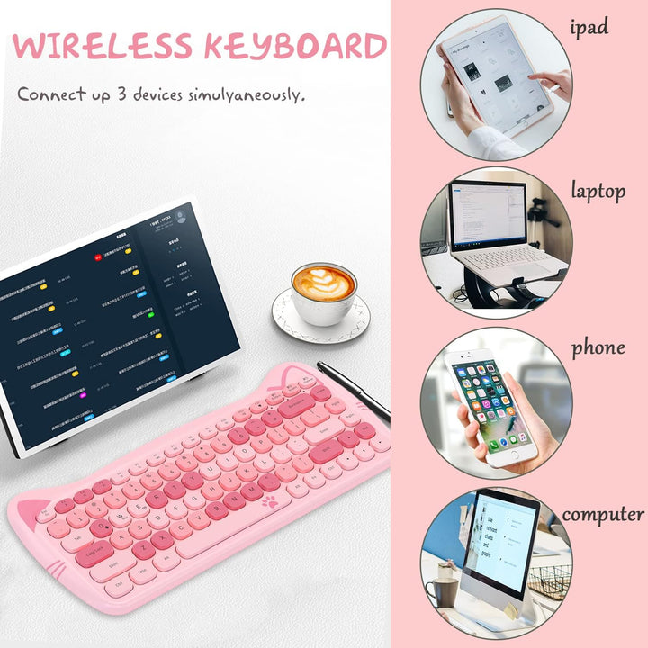 ZIYOU LANG 3060i Wireless Cute Computer Tastatur, Lovely Cat Retro Silent Slim Bluetooth Tastatur, R